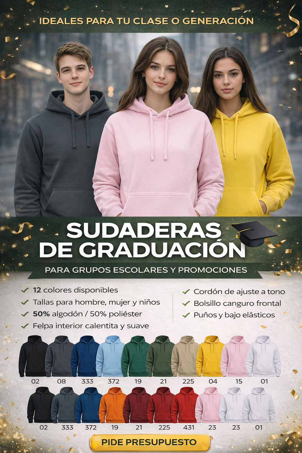 Destaca en tu graduación con sudaderas de diseños originales y frases creativas. Olvida lo clásico y celebra el fin de exámenes con estilo. Tallas unisex y envío rápido.